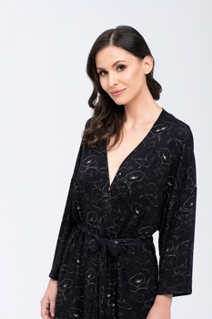 KOI - bathrobe in black and a delicate floral motif 