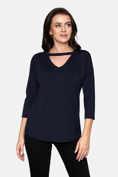 ALEXA - blouse with cut-out neckline in navy blue color