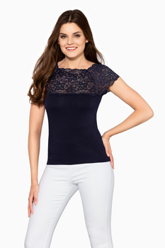 ELINA - blouse with lace detail in navy blue