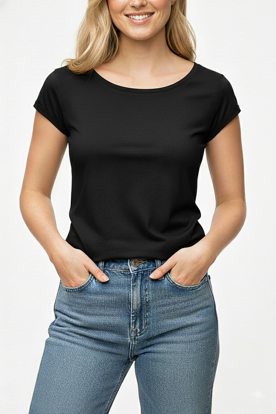 KITI - short sleeve viscose blouse in black