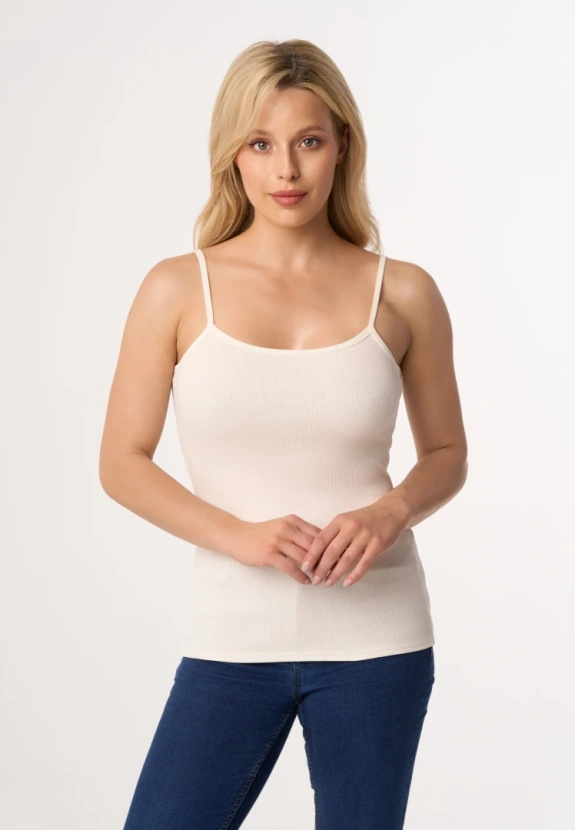 MAXINE - ribbed cotton top in ecru color