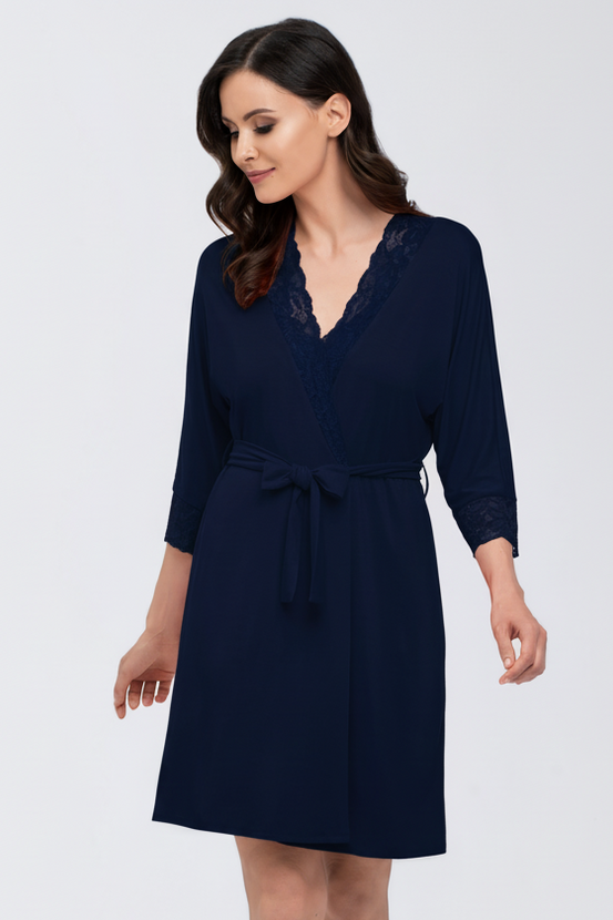 ARLENA - robe with lace detail in navy blue