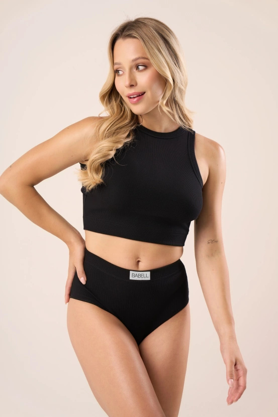 Top z prążkowanej bawełny w kolorze black