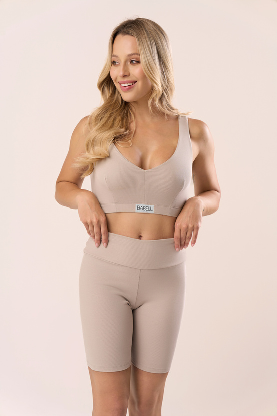 Kolarki z prążkowanej bawełny w kolorze soft taupe