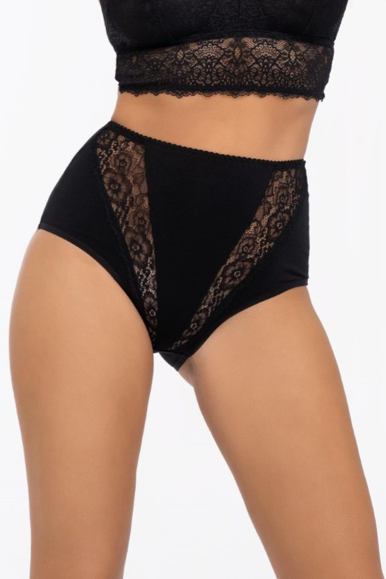 Majtki z wysokim stanem oraz elementami koronki w kolorze czarnym (174)