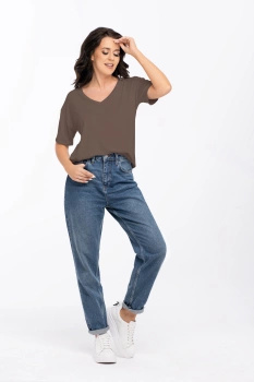 PATTY - loose T-shirt with heart neckline in cocoa color