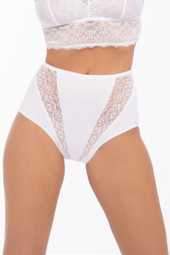 Majtki z wysokim stanem oraz elementami koronki w kolorze białym (174)