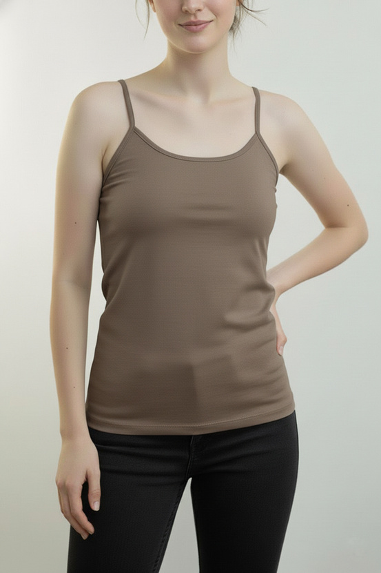 MACADI - viscose top with thin straps in cocoa color