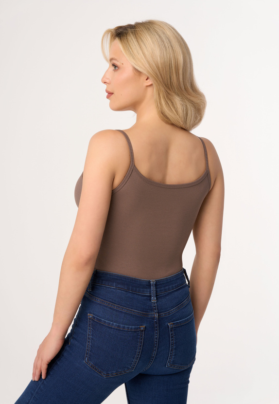 MAXINE - ribbed cotton top in cocoa color