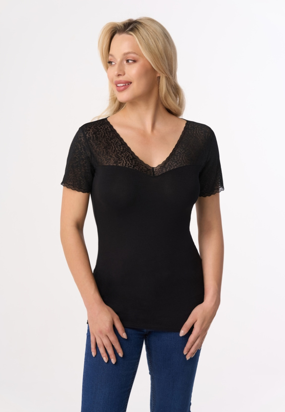 PATRICIA - Bluse mit Spitzendetail in Schwarz