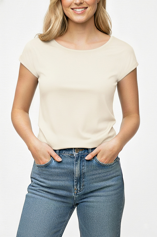 KITI - short sleeve viscose blouse in cream color