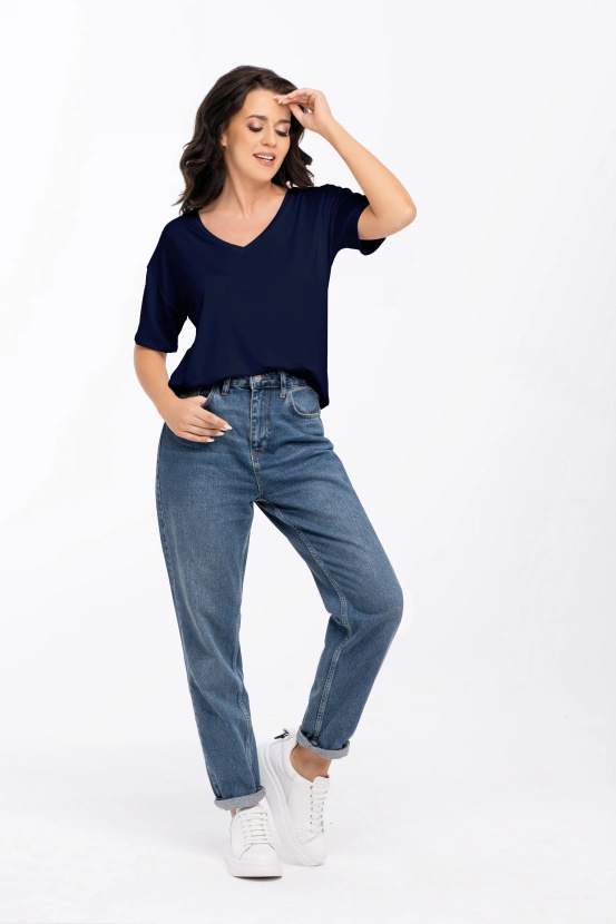 PATTY - locker sitzendes T-Shirt mit V-Ausschnitt in navy blau