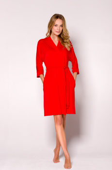 BIANCA - medium length viscose bathrobe in red color