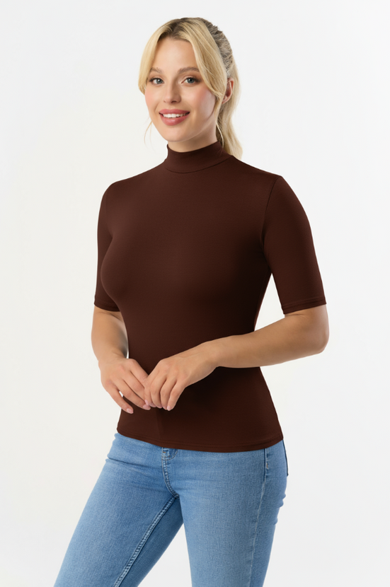 LAYLA - short sleeve half turtleneck in brown color