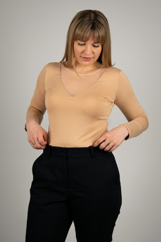 GINGER - bluzka z tiulowym detalem w kolorze beżowym