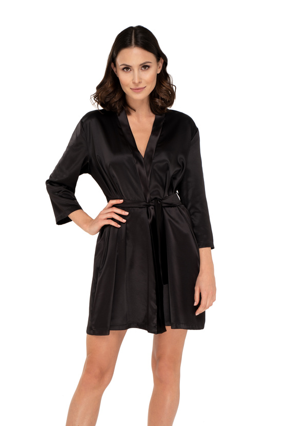ANETTE - satin bathrobe in black color