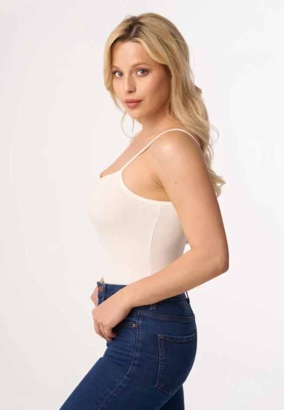 MAXINE - ribbed cotton top in ecru color