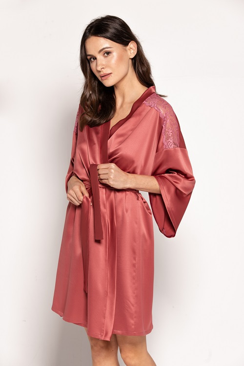LILLY - satin bathrobe in antique pink color