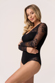 ESME - body z długim rękawem oraz koronkowym wykończeniem w kolorze czarnym