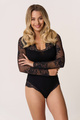 ESME - body z długim rękawem oraz koronkowym wykończeniem w kolorze czarnym