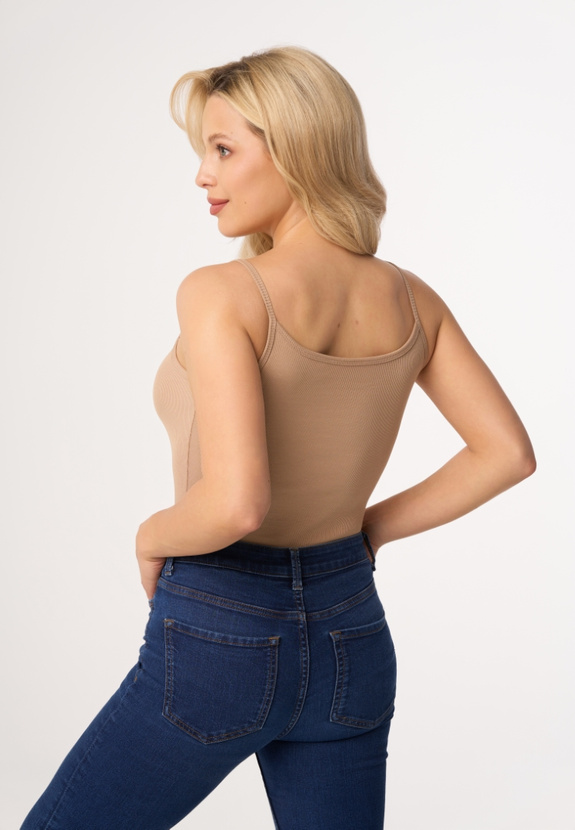 MAXINE - ribbed cotton top in beige color