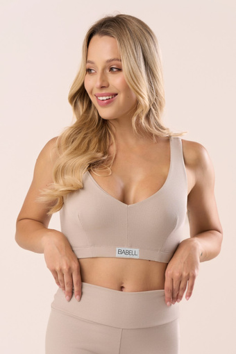 Biustonosz z prążkowanej bawełny w kolorze soft taupe