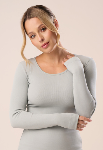 Bluzka z prążkowanej bawełny w kolorze eucalyptus