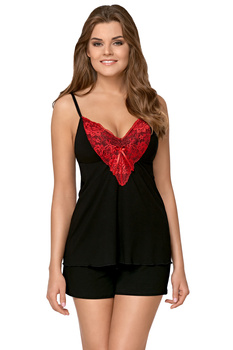 PILAR - krótka piżama w kolorze czarnym z koronkowym detalem